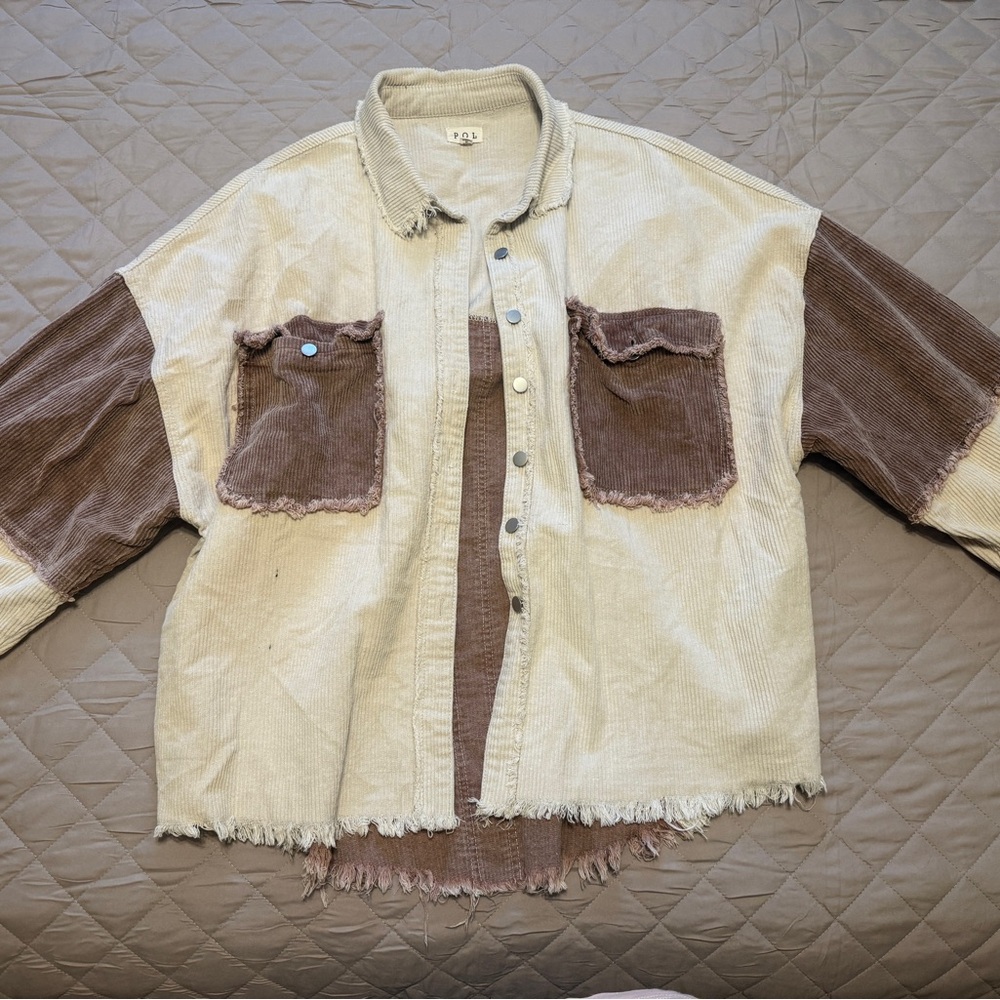 POL Beige and Brown Utility Jacket